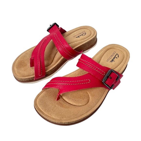 Clarks Shoes - Clarks Sandals Shoes Buckle Toe Post Brynn Madi Leather Thong 8.5W Fuchia NEW